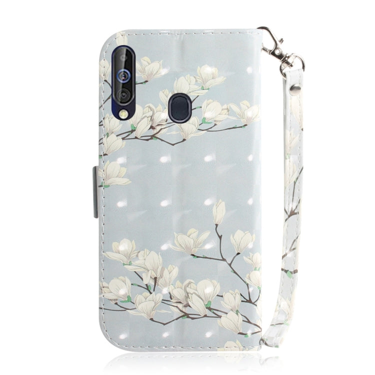 3D Colored Drawing Magnolia Pattern Horizontal Flip Leather Case for Galaxy A60, with Holder & Card Slots & Wallet