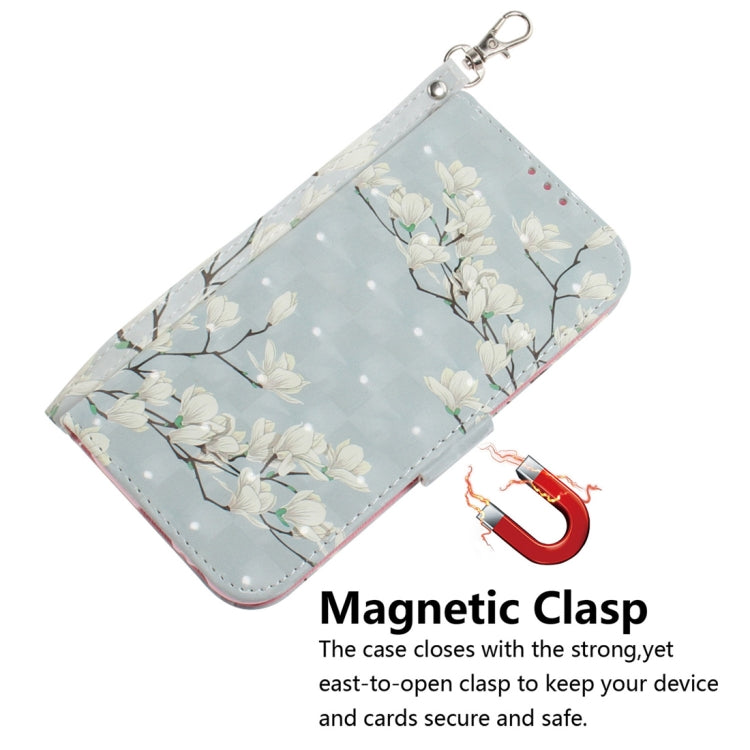 3D Colored Drawing Magnolia Pattern Horizontal Flip Leather Case for Galaxy A60, with Holder & Card Slots & Wallet