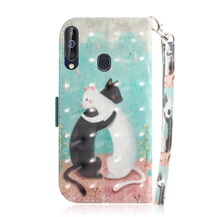 3D Colored Drawing Cats Pattern Horizontal Flip Leather Case for Galaxy A60, with Holder & Card Slots & Wallet