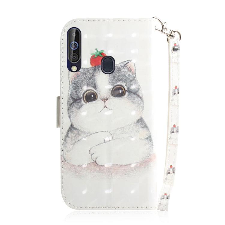 3D Colored Drawing Cute Cat Pattern Horizontal Flip Leather Case for Galaxy A60, with Holder & Card Slots & Wallet