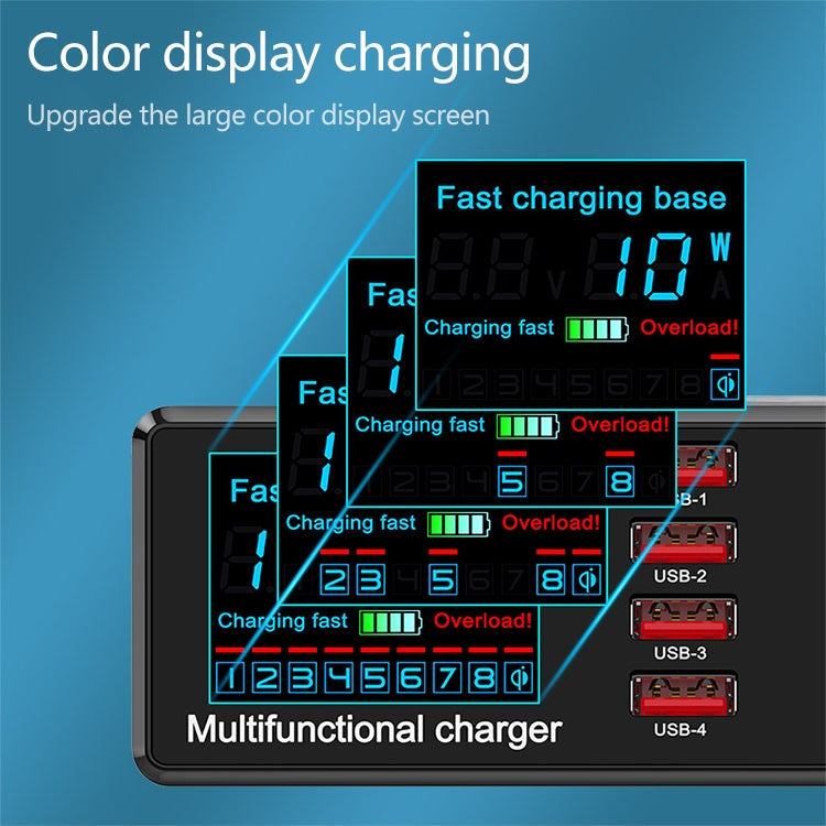 X9 9 in 1 QC 3.0 USB Interface + 6 USB Ports + PD 65W Ports + QI Wireless Fast Charging Multi-function Charger with LED Display
