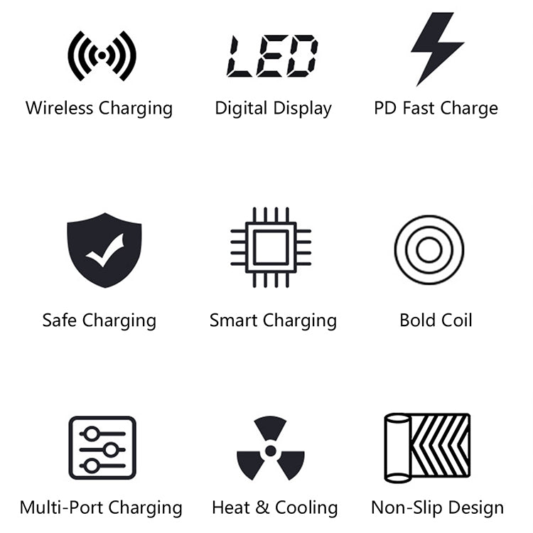 X9 9 in 1 QC 3.0 USB Interface + 6 USB Ports + PD 65W Ports + QI Wireless Fast Charging Multi-function Charger with LED Display
