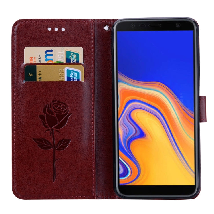 Rose Embossed Horizontal Flip PU Leather Case for Samsung Galaxy J4 Plus, with Holder & Card Slots & Wallet