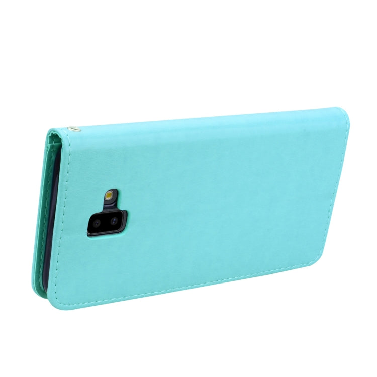 Étui à rabat horizontal en cuir PU avec motif rose en relief pour Samsung Galaxy J6 Plus, avec support, emplacements pour cartes et portefeuille.