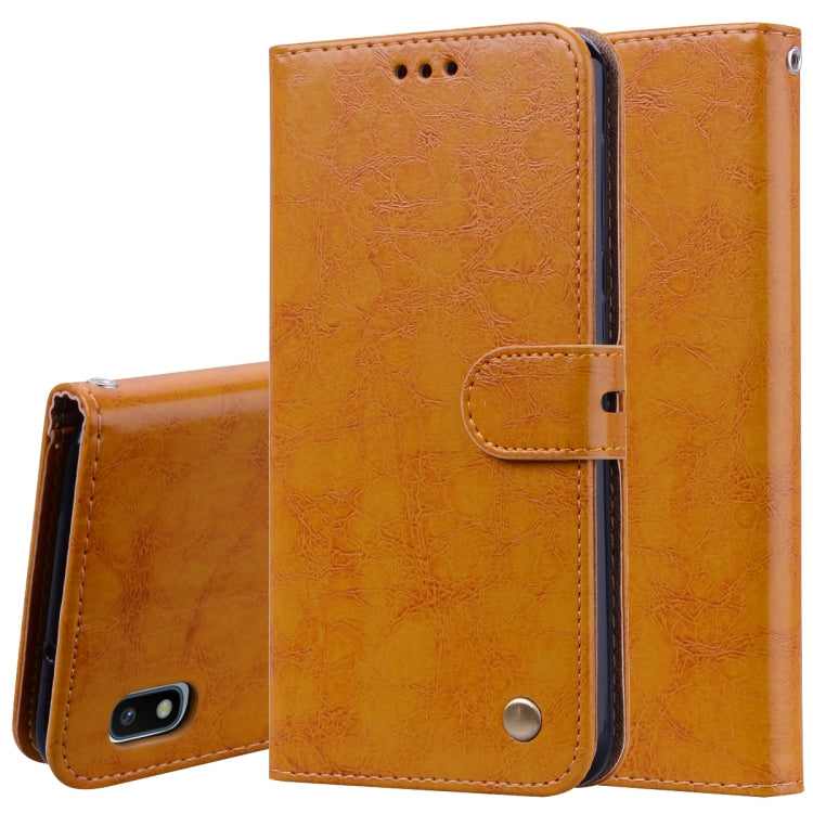 Business Style Oil Wax Texture Horizontal Flip Leather Case for Galaxy A10, with Holder & Card Slots & Wallet