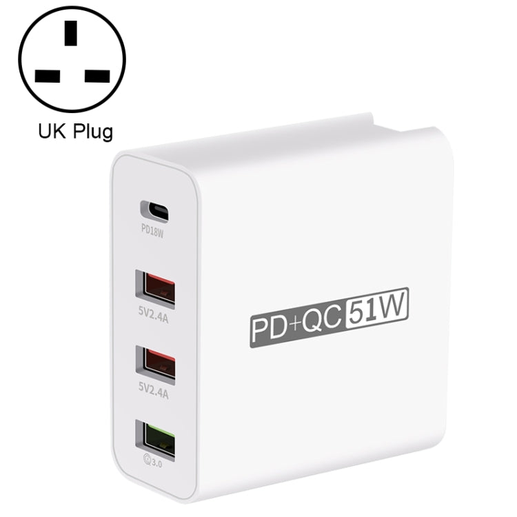 WLX-A6 4 Ports Quick Charging USB Travel Charger Power Adapter, UK Plug, UK Plug