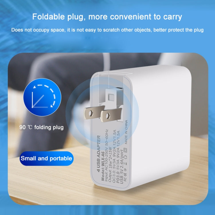 WLX-A6 4 Ports Quick Charging USB Travel Charger Power Adapter, UK Plug, UK Plug