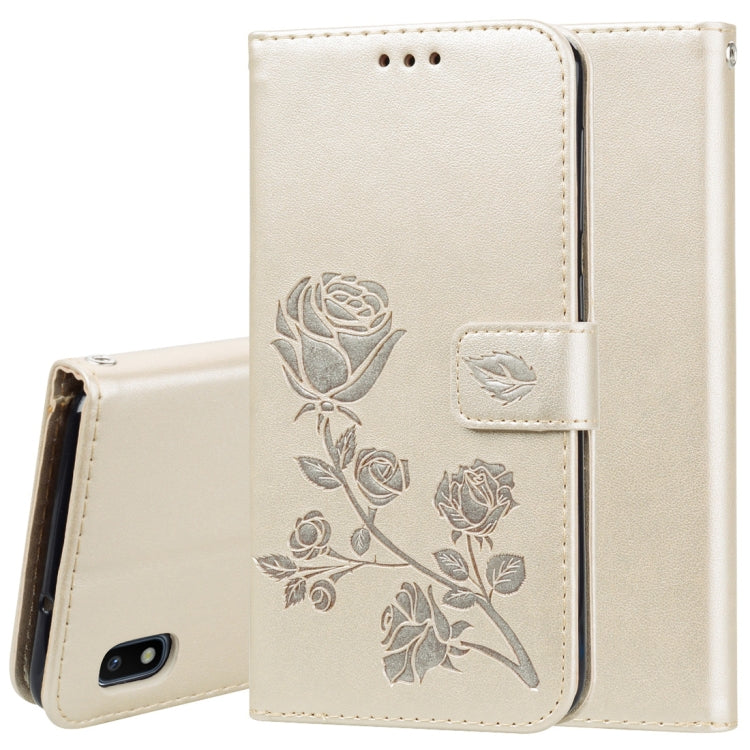 Rose Embossed Horizontal Flip PU Leather Case for Galaxy A10, with Holder & Card Slots & Wallet