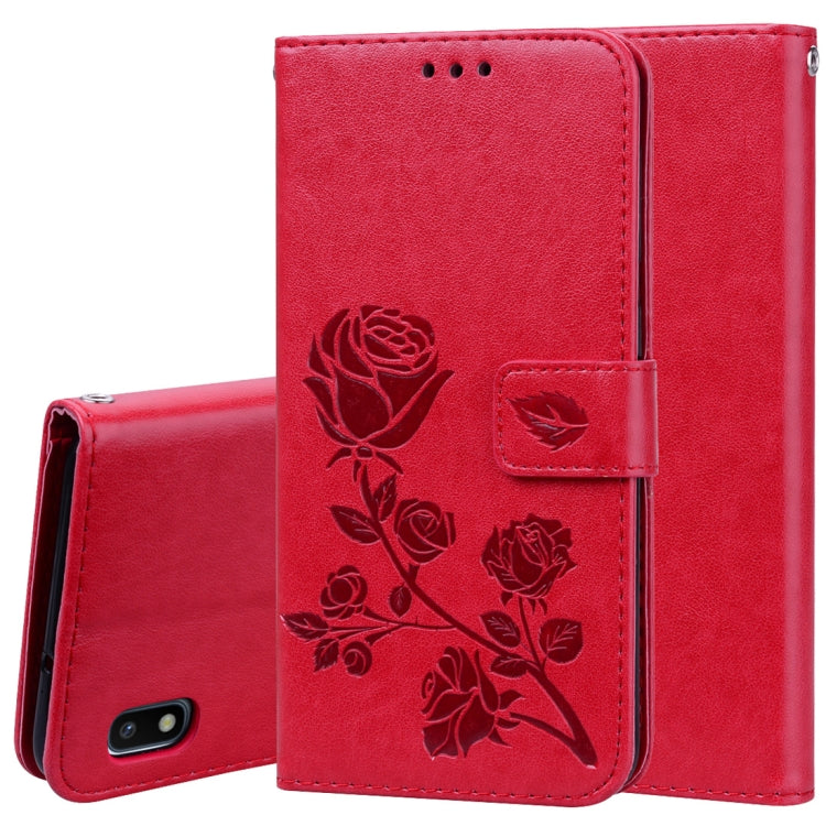 Rose Embossed Horizontal Flip PU Leather Case for Galaxy A10, with Holder & Card Slots & Wallet