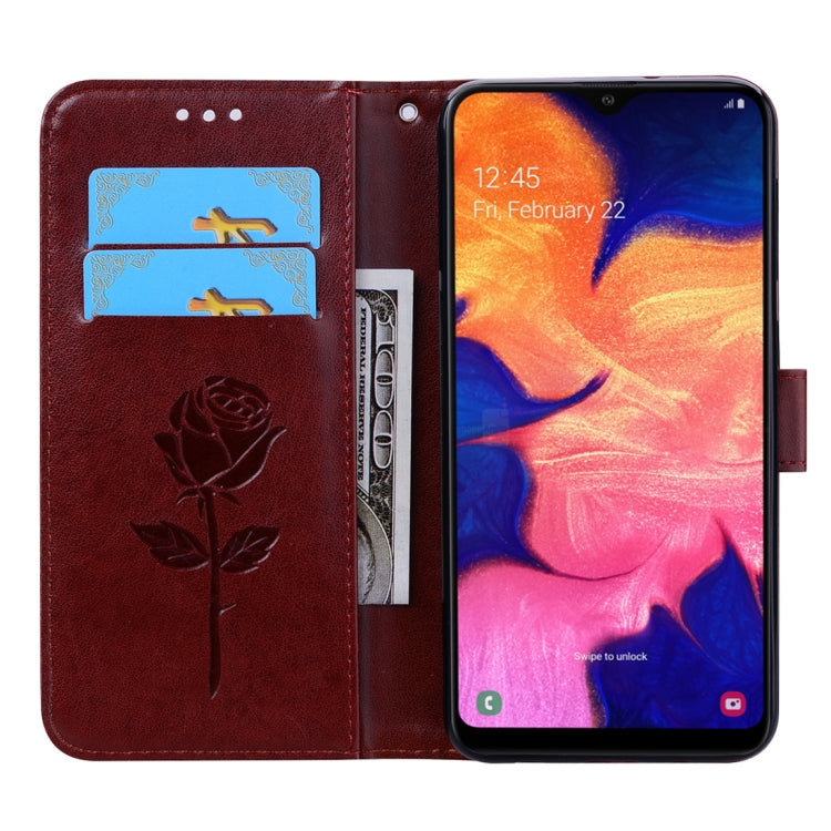 Rose Embossed Horizontal Flip PU Leather Case for Galaxy A10, with Holder & Card Slots & Wallet
