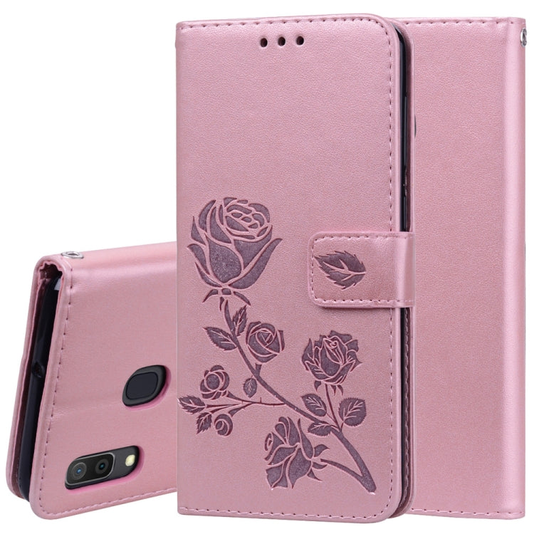 Rose Embossed Horizontal Flip PU Leather Case for Galaxy A30 / A20, with Holder & Card Slots & Wallet