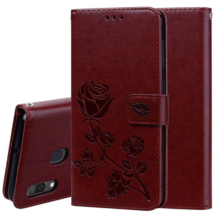 Rose Embossed Horizontal Flip PU Leather Case for Galaxy A30 / A20, with Holder & Card Slots & Wallet