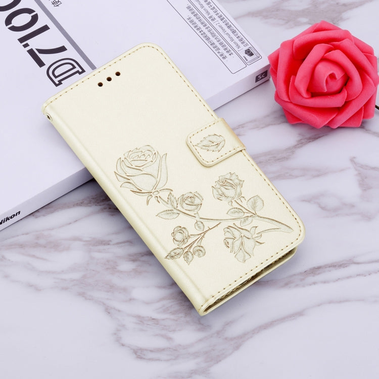 Étui à rabat horizontal en cuir PU avec motif rose en relief pour Galaxy A50, avec support, emplacements pour cartes et portefeuille. Pour Samsung Galaxy A50