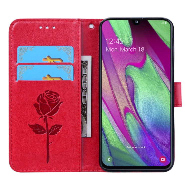 Rose Embossed Horizontal Flip PU Leather Case for Galaxy A40, with Holder & Card Slots & Wallet, For Samsung Galaxy A40