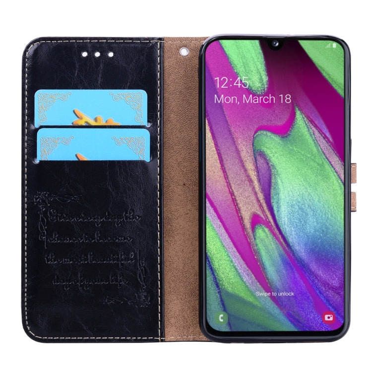 Business Style Oil Wax Texture Horizontal Flip Leather Case for Galaxy A40, with Holder & Card Slots & Wallet