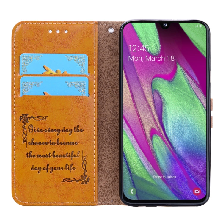 Business Style Oil Wax Texture Horizontal Flip Leather Case for Galaxy A40, with Holder & Card Slots & Wallet, For Galaxy A40
