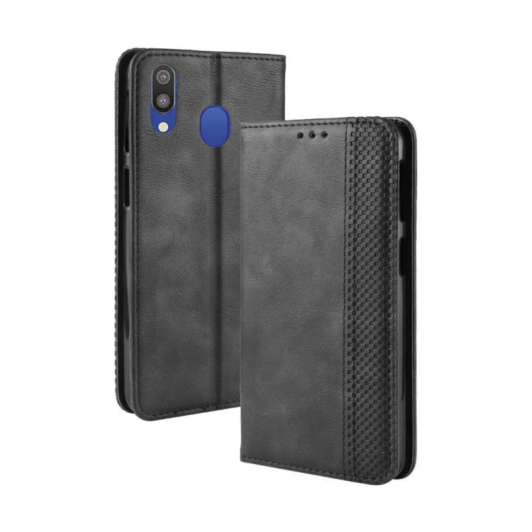 Magnetic Buckle Retro Texture Horizontal Flip Leather Case for Galaxy M20, with Holder & Card Slots & Wallet, For Galaxy M20
