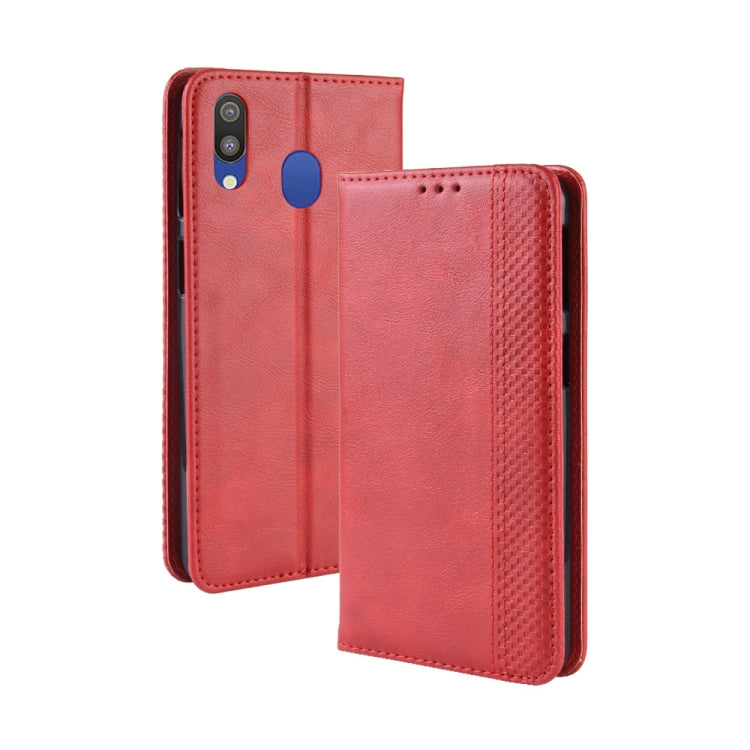 Magnetic Buckle Retro Texture Horizontal Flip Leather Case for Galaxy M20, with Holder & Card Slots & Wallet, For Galaxy M20