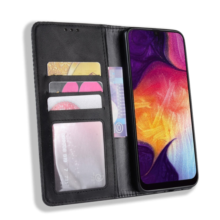 Magnetic Buckle Retro Texture Horizontal Flip Leather Case for Galaxy A50, with Holder & Card Slots & Wallet, Galaxy A50