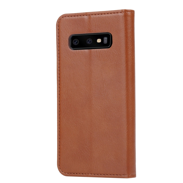 Étui à rabat horizontal en cuir texturé pour Galaxy S10, avec cadre photo, support, emplacements pour cartes et portefeuille.