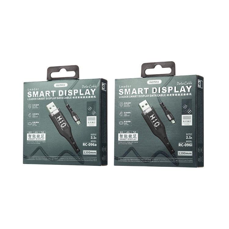 REMAX RC-096a Leader 1.2m 2.1 USB to USB-C / Type-C Intelligent Digital Display Aluminum Alloy Braid Fast Charging Data Cable, SAS6166A, SAS6166B