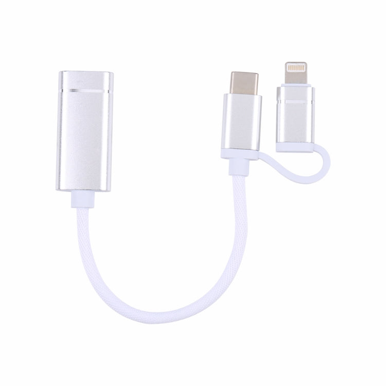 Câble adaptateur OTG en nylon tressé, USB 3.0 femelle vers 8 broches + USB-C / Type-C mâle, charge et transmission, longueur : 11 cm, 8 broches noir, 8 broches argent et blanc, 8 broches argent, 8 broches rouge, 8 broches bleu