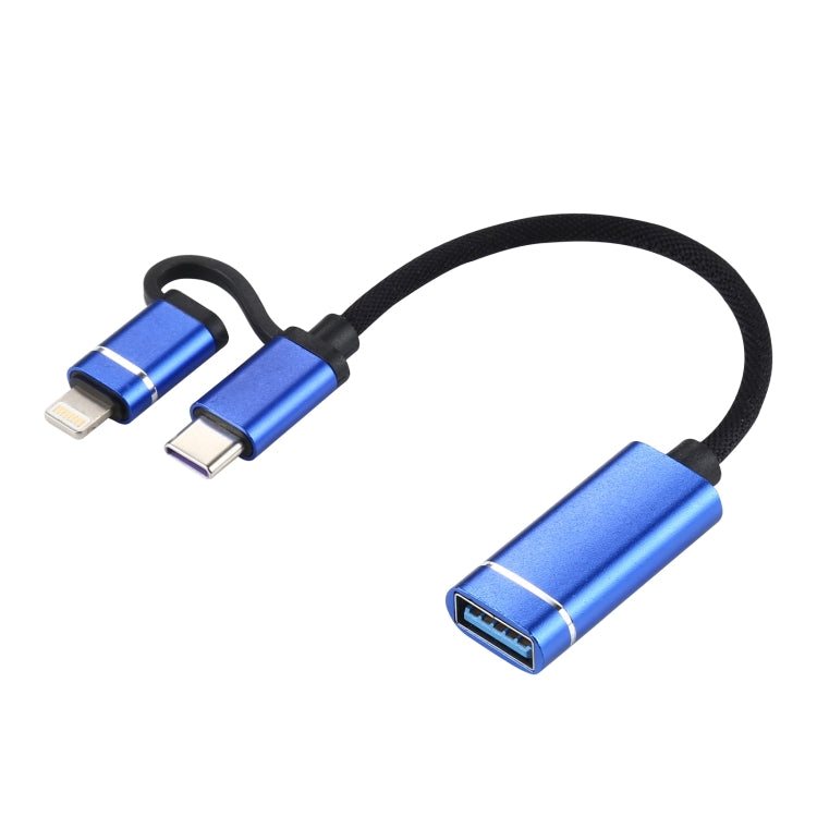 USB 3.0 Female to 8 Pin + USB-C / Type-C Male Charging + Transmission OTG Nylon Braided Adapter Cable, Cable Length: 11cm, 8 Pin Silver + White, 8 Pin Black, 8 Pin Red, 8 Pin Blue