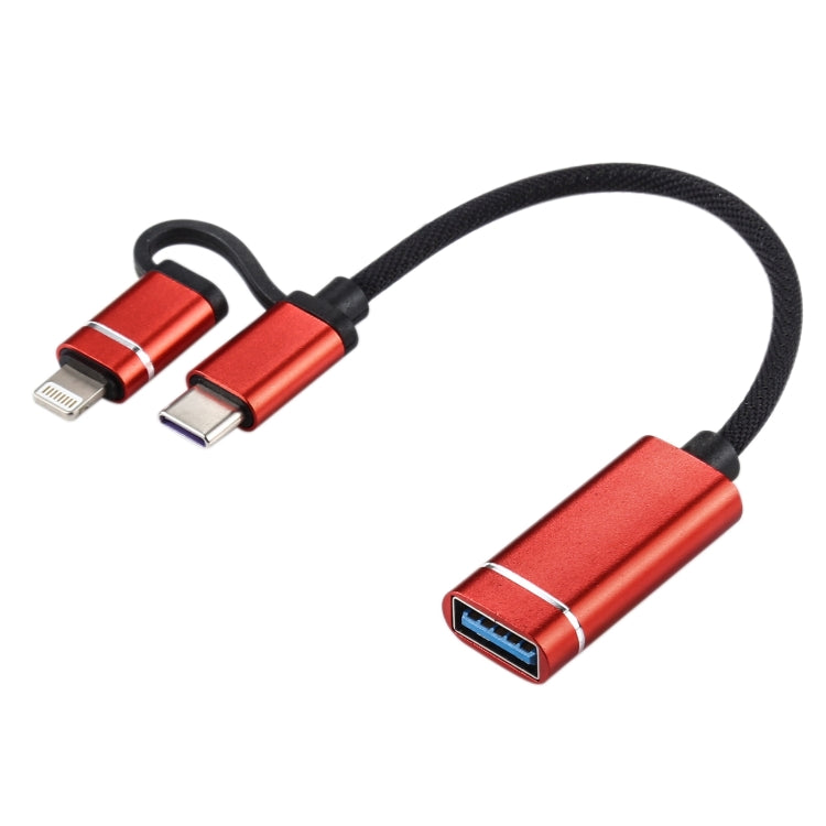 USB 3.0 Female to 8 Pin + USB-C / Type-C Male Charging + Transmission OTG Nylon Braided Adapter Cable, Cable Length: 11cm, 8 Pin Silver + White, 8 Pin Black, 8 Pin Red, 8 Pin Blue