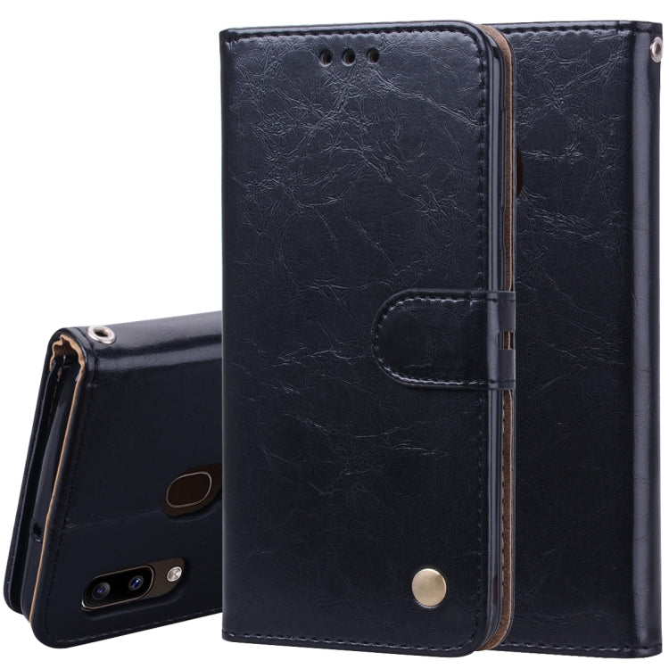Business Style Oil Wax Texture Horizontal Flip Leather Case for Galaxy A20e, with Holder & Card Slots & Wallet