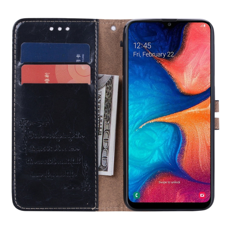 Business Style Oil Wax Texture Horizontal Flip Leather Case for Galaxy A20e, with Holder & Card Slots & Wallet