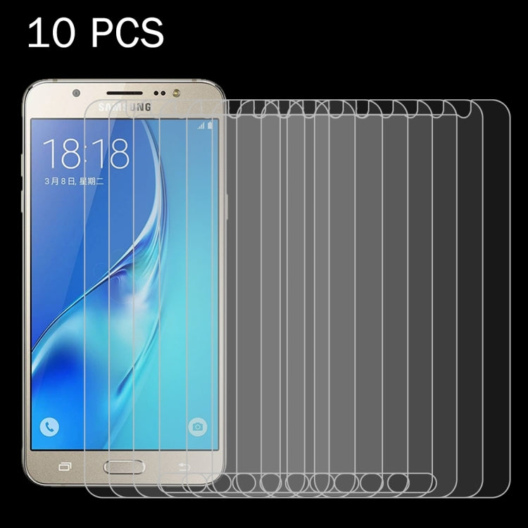 Lot de 10 films de protection d'écran en verre trempé antidéflagrant 2,5D pour Galaxy J7 (2016) / J710, dureté de surface 9H, 0,26 mm