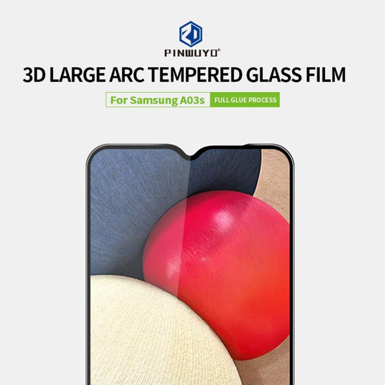 For Samsung Galaxy A03s 166mm PINWUYO 9H 3D Curved Full Screen Explosion-proof Tempered Glass Film
