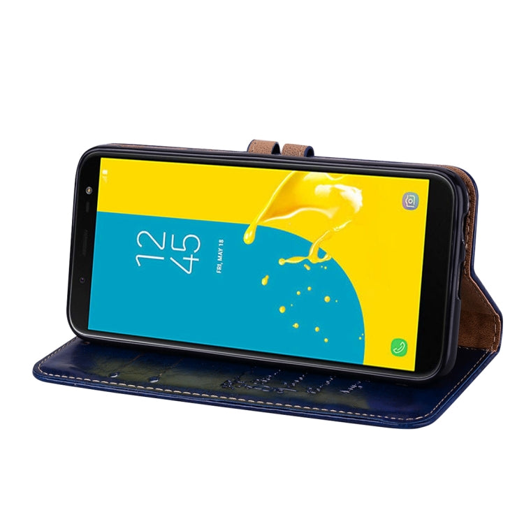 Étui à rabat horizontal en cuir texturé style business pour Galaxy J6 (version UE) (2018), avec support, emplacements pour cartes et portefeuille. Pour Galaxy J6 (version UE) (2018)