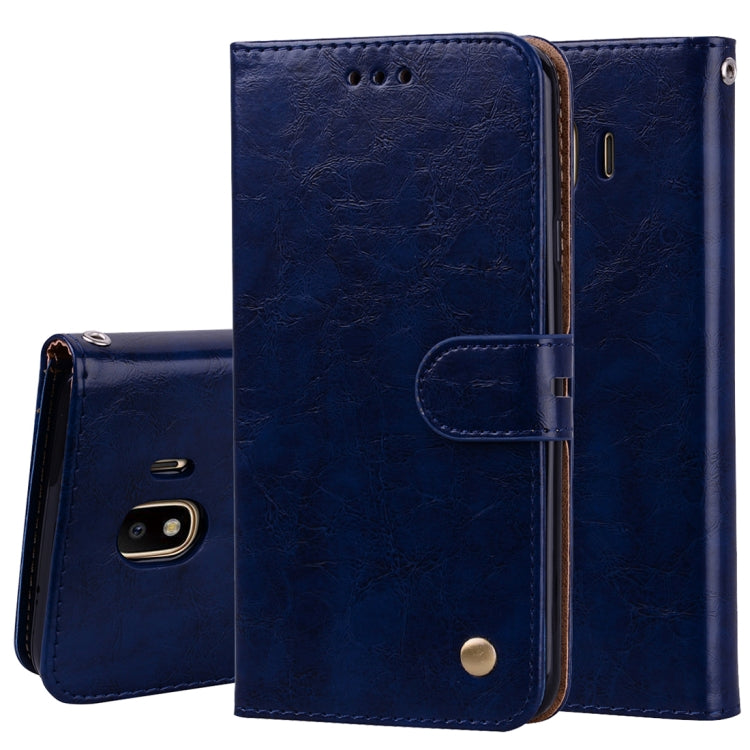 Business Style Oil Wax Texture Horizontal Flip Leather Case for Galaxy J4 (EU Version) (2018), with Holder & Card Slots & Wallet
