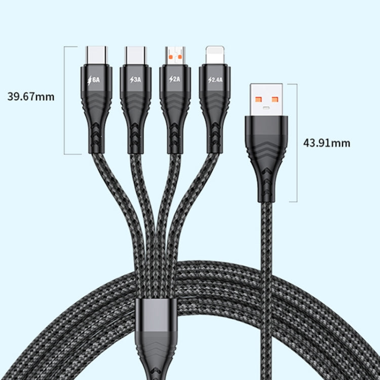 Câble de données 4 en 1 66 W 6 A USB vers 8 broches + Micro USB + double USB-C / Type-C pour charge rapide, longueur du câble : 1,2 m, 1,2 m, 1,2 m 66 W