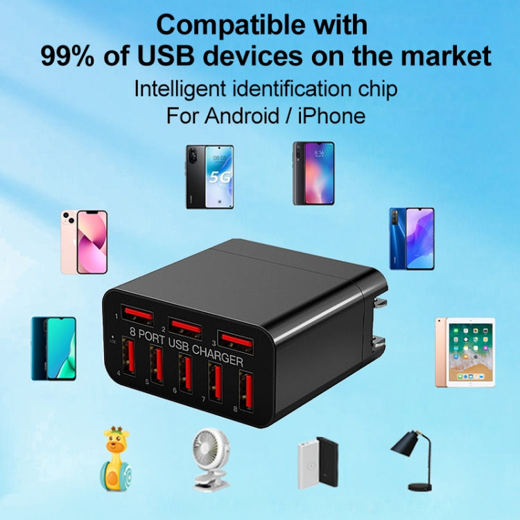 WLX-82 40W Max 8 Ports USB Charger Adapter, US Plug