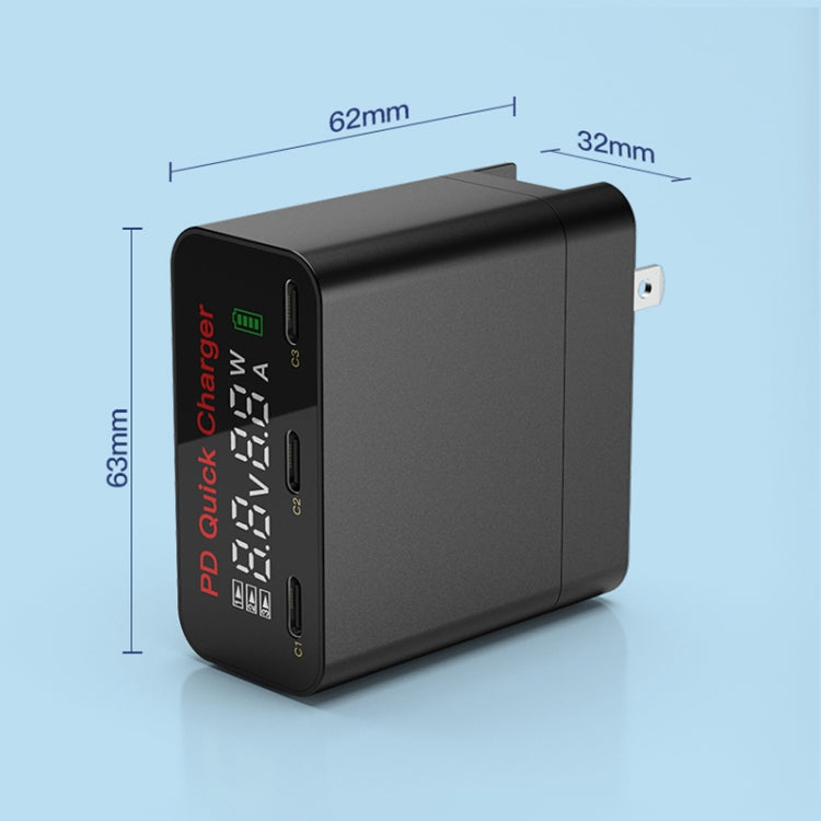 WLX-X8 65W Max 3 Ports USB-C / Type-C Quick Charger Adapter, US Plug