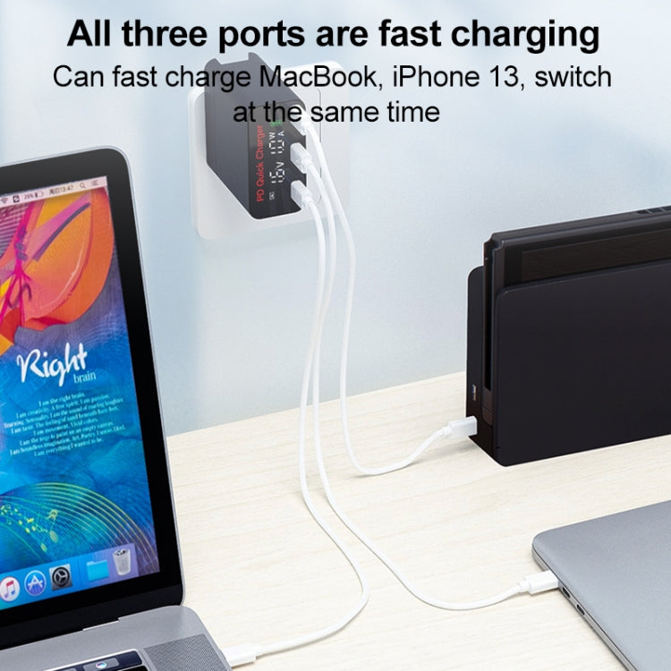 WLX-X8 65W Max 3 Ports USB-C / Type-C Quick Charger Adapter, US Plug