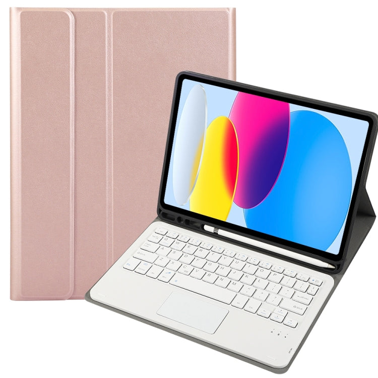 For iPad 11 2025 / 10th Gen 10.9 2022 A10B-A Lambskin Texture Bluetooth Touch Keyboard Leather Tablet Case with Pen Slot, A10B-A