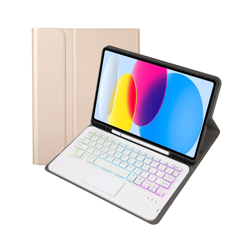 For iPad 11 2025 / 10th Gen 10.9 2022 A10B-AS Lambskin Texture Backlight Bluetooth Touch Keyboard Leather Tablet Case with Pen Slot, A10B-AS