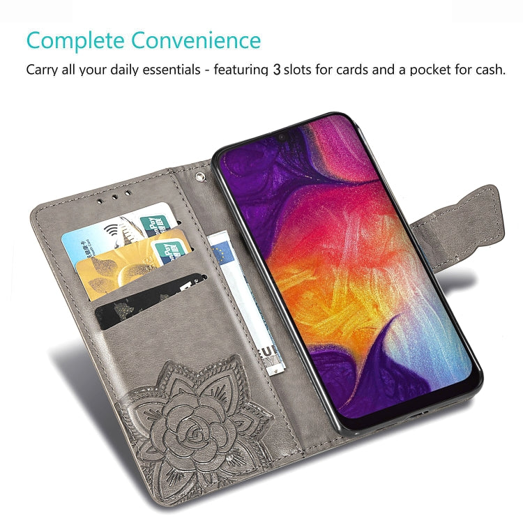 Butterfly Love Flowers Embossing Horizontal Flip Leather Case for Galaxy A50, with Holder & Card Slots & Wallet & Lanyard, For Galaxy A50
