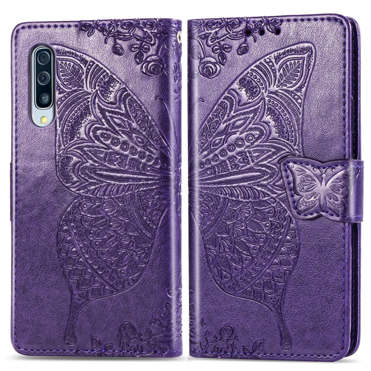 Butterfly Love Flowers Embossing Horizontal Flip Leather Case for Galaxy A50, with Holder & Card Slots & Wallet & Lanyard, For Galaxy A50