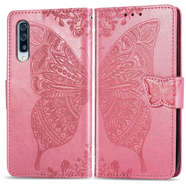 Butterfly Love Flowers Embossing Horizontal Flip Leather Case for Galaxy A50, with Holder & Card Slots & Wallet & Lanyard, For Galaxy A50