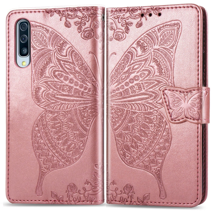 Butterfly Love Flowers Embossing Horizontal Flip Leather Case for Galaxy A70, with Holder & Card Slots & Wallet & Lanyard, For Galaxy A70