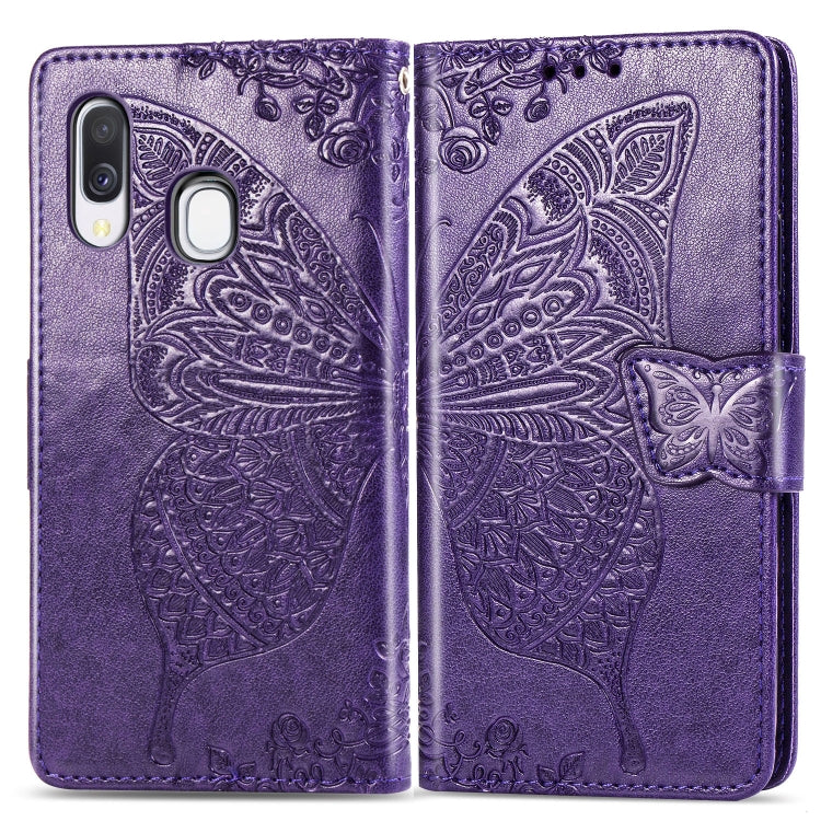 Butterfly Love Flowers Embossing Horizontal Flip Leather Case for Galaxy A40, with Holder & Card Slots & Wallet & Lanyard, For Galaxy A40