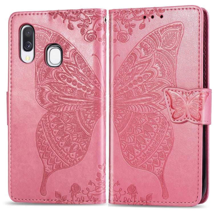 Butterfly Love Flowers Embossing Horizontal Flip Leather Case for Galaxy A40, with Holder & Card Slots & Wallet & Lanyard, For Galaxy A40
