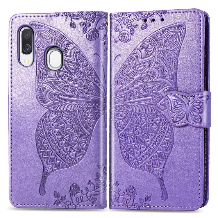 Butterfly Love Flowers Embossing Horizontal Flip Leather Case for Galaxy A40, with Holder & Card Slots & Wallet & Lanyard, For Galaxy A40