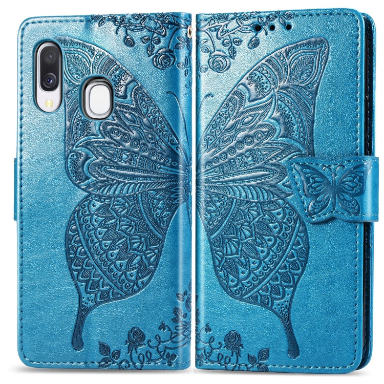 Butterfly Love Flowers Embossing Horizontal Flip Leather Case for Galaxy A40, with Holder & Card Slots & Wallet & Lanyard, For Galaxy A40
