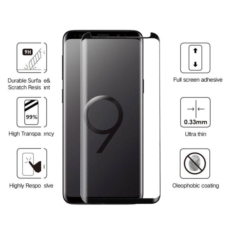For Galaxy S9+ 0.33mm 9H Surface Hardness 3D Curved Edge Anti-scratch Non-full Screen HD Fully Adhesive Glass Screen Protector
