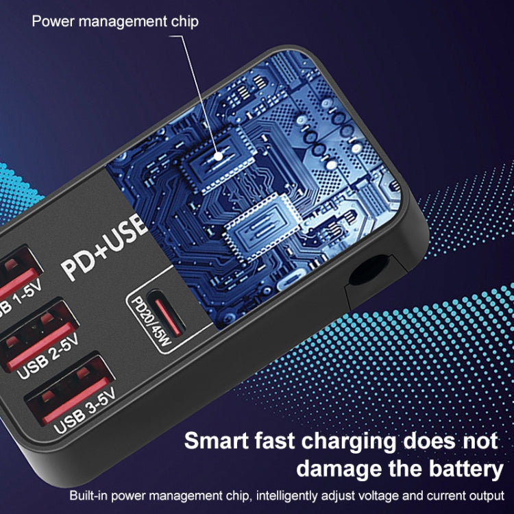 988B 5 in 1 DC 24V Dual USB-C/Type-C+3 USB Ports Multifunctional Digital Display Fast Charger, 988B